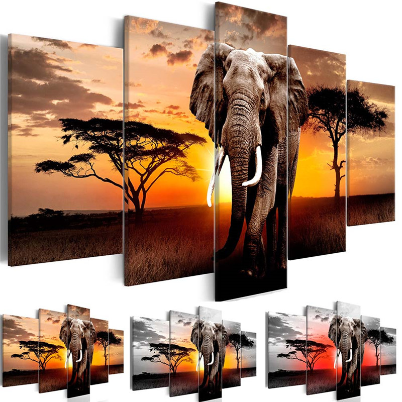 Abstract Canvas Art Painting 5 Pieces Walking Elephant In Sunset Africa Grassland Scenery Wall Art Decoration Picture Home Decor
Abstract Canvas Art Painting 5 Pieces Walking Elephant In Sunset Africa Grassland Scenery Wall Art Decoration Picture Home Decor