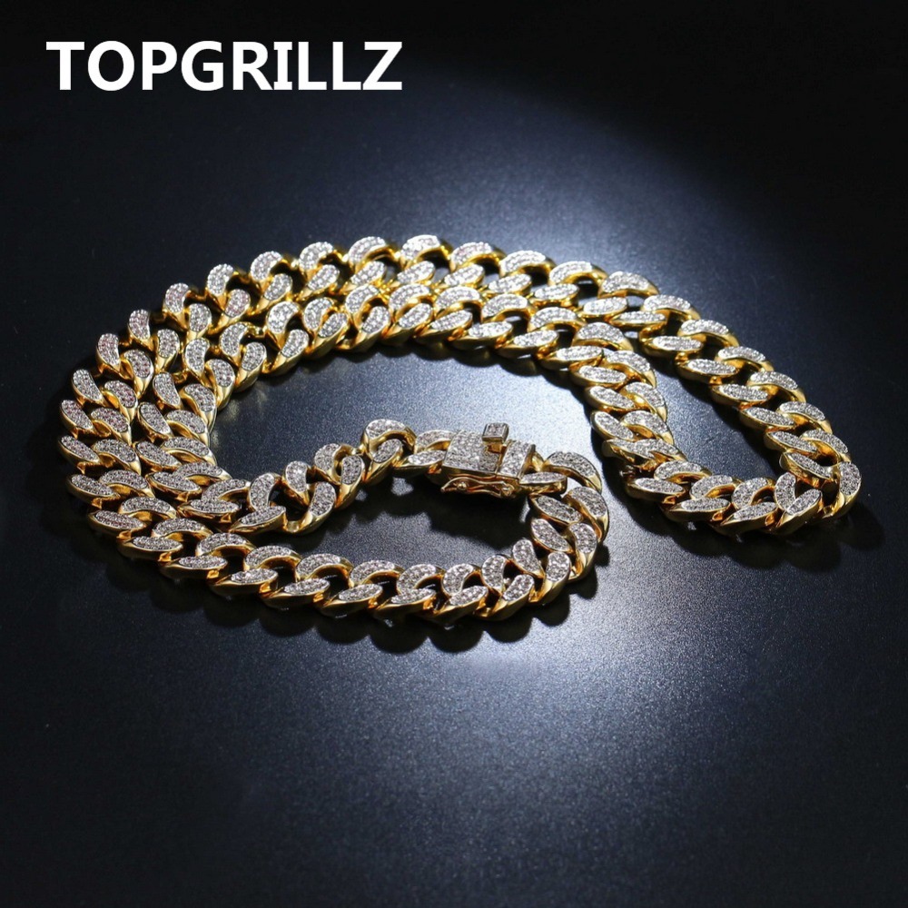 TOPGRILLZ 14mm Width 4 Sizes Men's Cuban Chain Necklace Iced Out Bling AAA+ CZ Stones Hip Hop Gold Silver Color Chain Jewelry X0509
TOPGRILLZ 14mm Width 4 Sizes Men's Cuban Chain Necklace Iced Out Bling AAA+ CZ Stones Hip Hop Gold Silver Color Chain Jewelry X0509