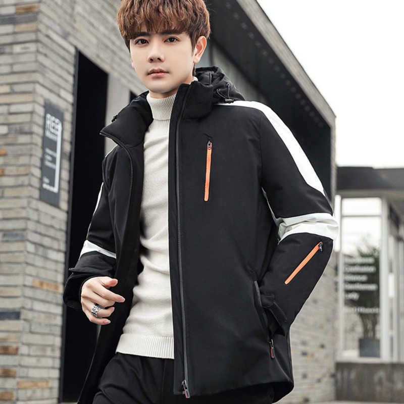 Men's White Duck Down Jacket Outdoor Winter Ski Wear Youth Fashion Thick Warm Cold-Proof Hooded Breathable Down Jacket Men 210818