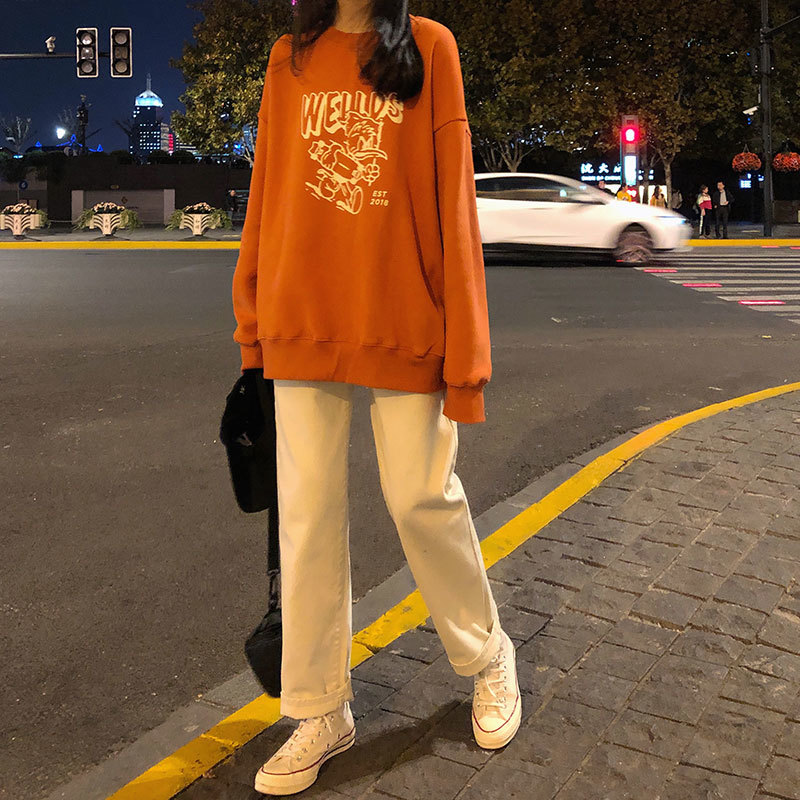 autumn and winter korean style cartoon print Women Sweatshirts Long Sleeve thick Sweatshirt Womens pullovers ( X1551) 210423