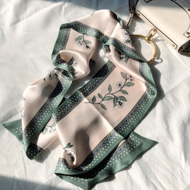 silk scarves long stripe decorative accessories multifunction wild narcissus flowers crepe satin doublelayer ribbon scarves