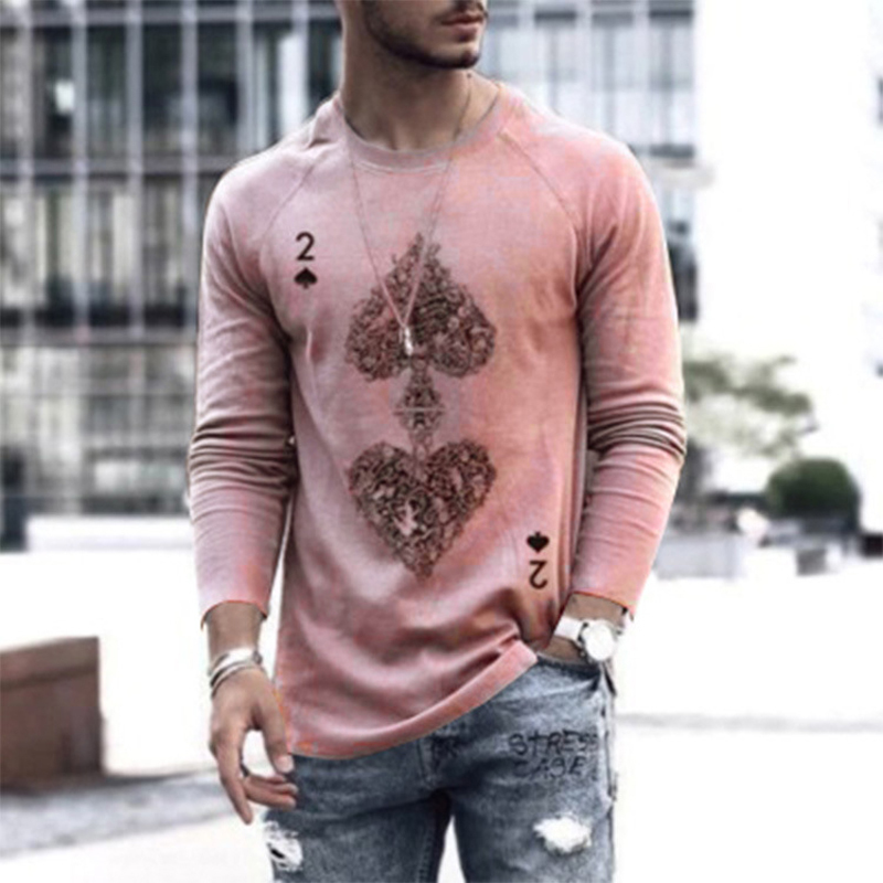 Fashion Poker Printed Men T-Shirts Spring Long Sleeve O-Neck Pullover Tops Casual Autumn Male Plus Size Tee t shirt 210515