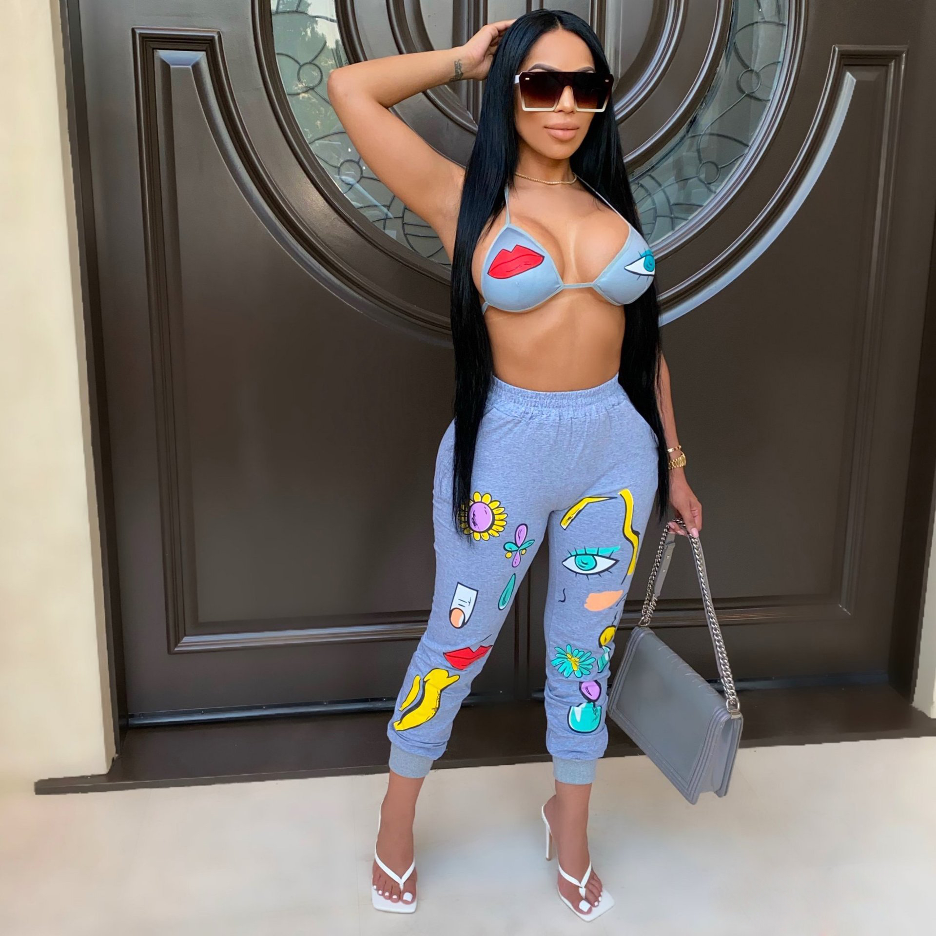 Women Tracksuit Sexy Cartoon Print Two Piece Outfits Halter Neck Backless Bra Tops+elastic Waist Jogger Pants Matching Outfits, Blue
Women Tracksuit Sexy Cartoon Print Two Piece Outfits Halter Neck Backless Bra Tops+elastic Waist Jogger Pants Matching Outfits, Blue