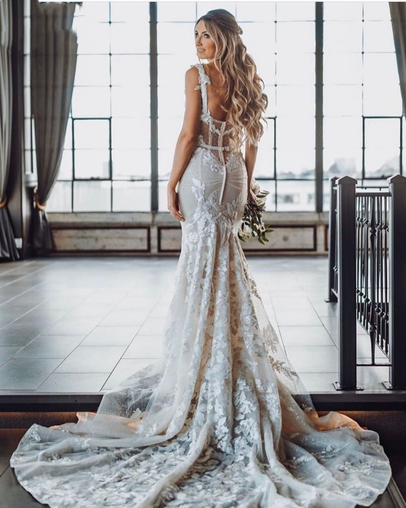 Beach Mermaid Wedding Dresses 2021 Lace Floral Applique Off the Shoulder trumpet country Bridal Gowns Robe De Soirée De Mariage
