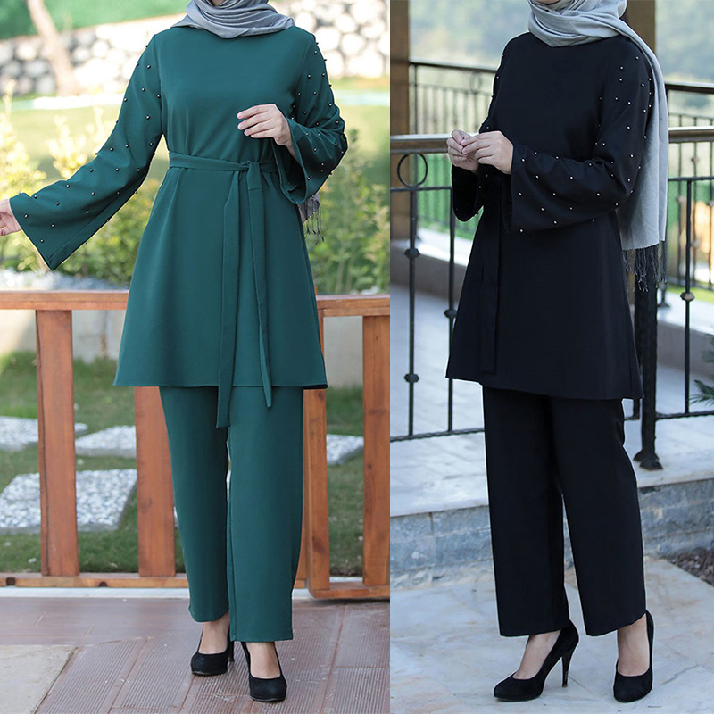 Muslim 2 Piece Sets Women Abaya Dubai Lace-up Tops and Wide Leg Pants Kaftan Eid Pakistan Turkey African Prayer Islamic Clothing
Muslim 2 Piece Sets Women Abaya Dubai Lace-up Tops and Wide Leg Pants Kaftan Eid Pakistan Turkey African Prayer Islamic Clothing