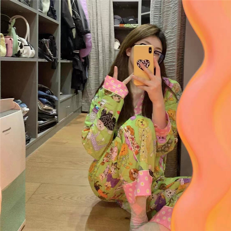 Animal Pattern Nightwear Soft Silk Sleepwear Cute Design Long Sleeves Set Autumn Warm Breathable Pajamas Suit, As pic
Animal Pattern Nightwear Soft Silk Sleepwear Cute Design Long Sleeves Set Autumn Warm Breathable Pajamas Suit, As pic
