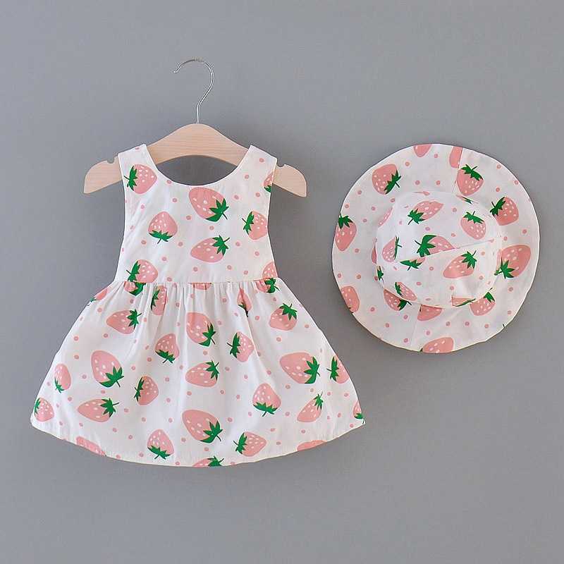 Baby Strawberry Print Dresses with Hat Set 210528