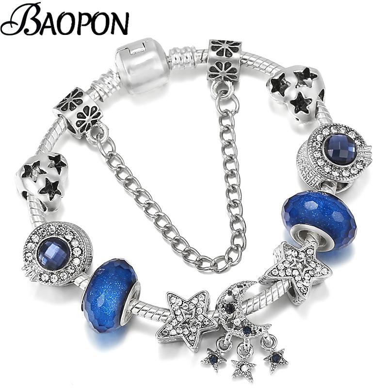 Charm Bracelets High Quality Silver Plated Shinning Star Pendant Bracelet With Blue Crown Beads Bangles For Women Jewelry Gift
Charm Bracelets High Quality Silver Plated Shinning Star Pendant Bracelet With Blue Crown Beads Bangles For Women Jewelry Gift