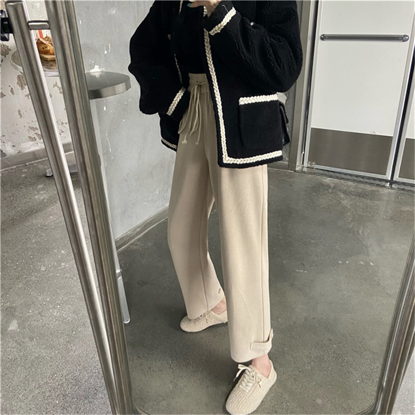 OL Elegant Sweatpants Women Solid Plus Velvet Thick Casual Sportswear Loose-fitting Harem Pants Female Trousers 210421