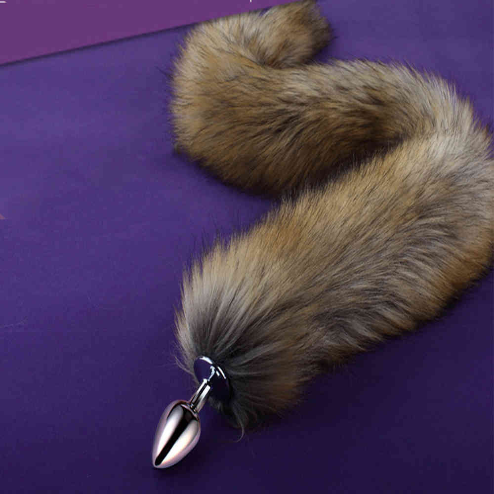 78cm Super Long Fox Tail Anal Plug Faux Fur Tail Metal Butt Plug Cosplay Role Adult Novelty Anal Beads Sex Toys For Man Women 210408