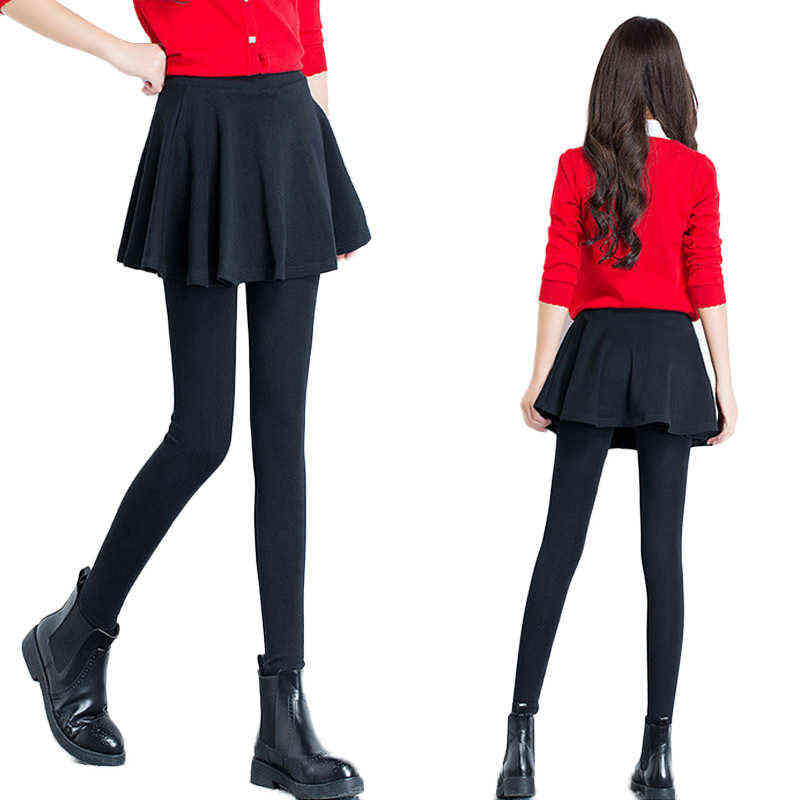 Skirt Leggings For Women Fashion Pleated Skinny Pencil Pants Solid Footless Legging Casual Wear Black Gray KZ-007 211215