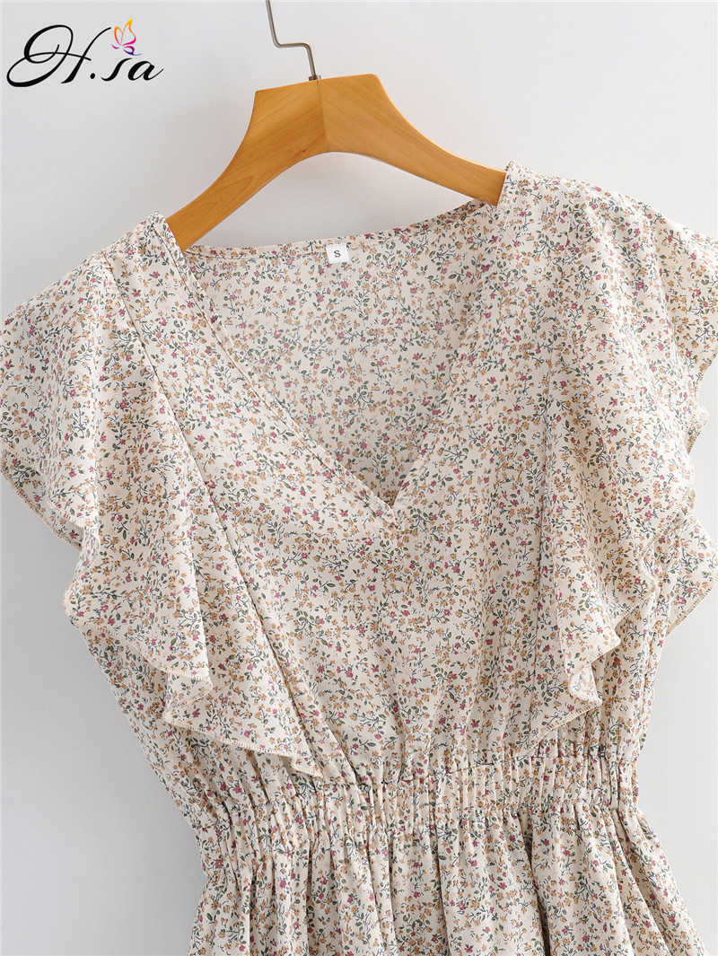 H.SA Women Ruffles Summer Dresses Sleeveless Elastic High Waist Floral Pleated Vestidos Cascading Ruffles Mini Dress Robe 210716