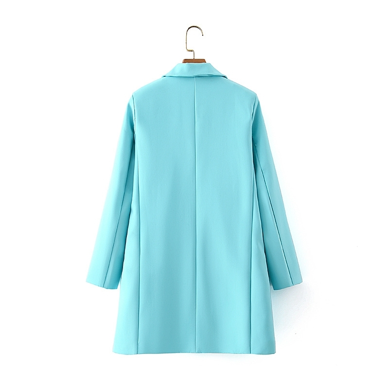 elegant women blue blazer office ladies pocket jackets casual female single button suits slim girls chic sets 210430