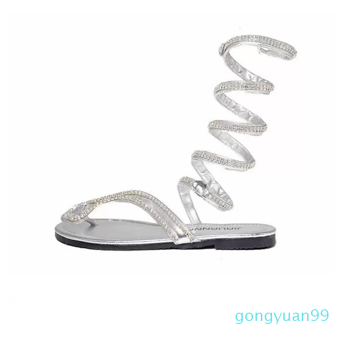 New Snake Shape Women Flat Sandals with Rhinestones Fashion Gladiator Flip Flops Girl Trendy Sandals