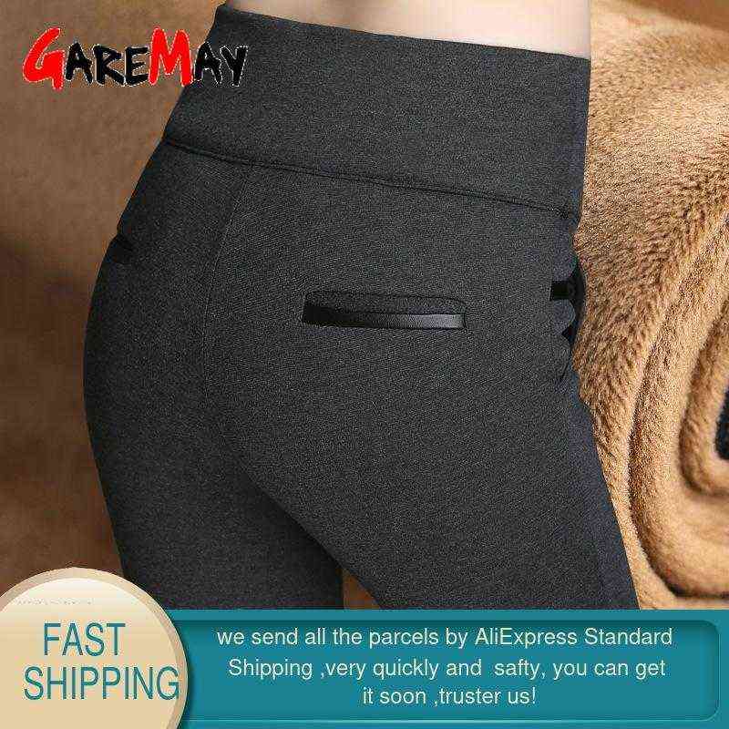 GareMay Women Winter Warm pants Velvet Thick Trousers High Waist Elastic Middle aged Mother Stretch Straight Pants Plus Size 5XL 211115