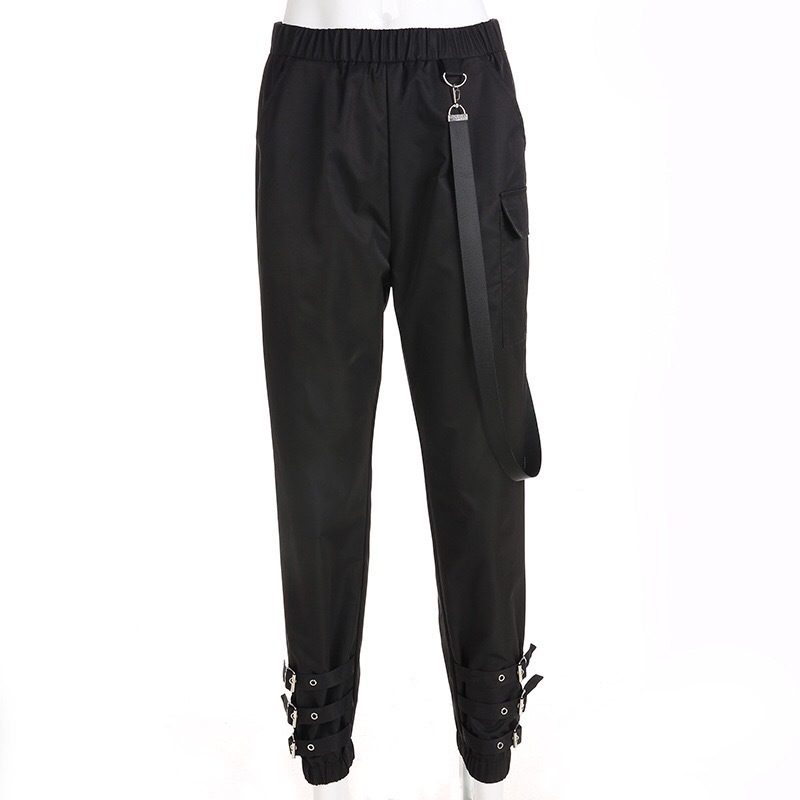 Boyfriend Style High Waist Elastic Cuff Safari Pants Woman Street Hip hop Loose Unisex Trousers Long Casual Cargo 210429