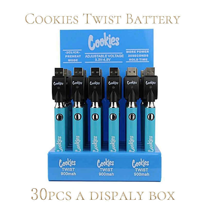 Cookies Twist Preheat VV Battery 900mAh Bottom Voltage Adjustable Usb Charger Vape Pen 30Pcs with Display Box
Cookies Twist Preheat VV Battery 900mAh Bottom Voltage Adjustable Usb Charger Vape Pen 30Pcs with Display Box