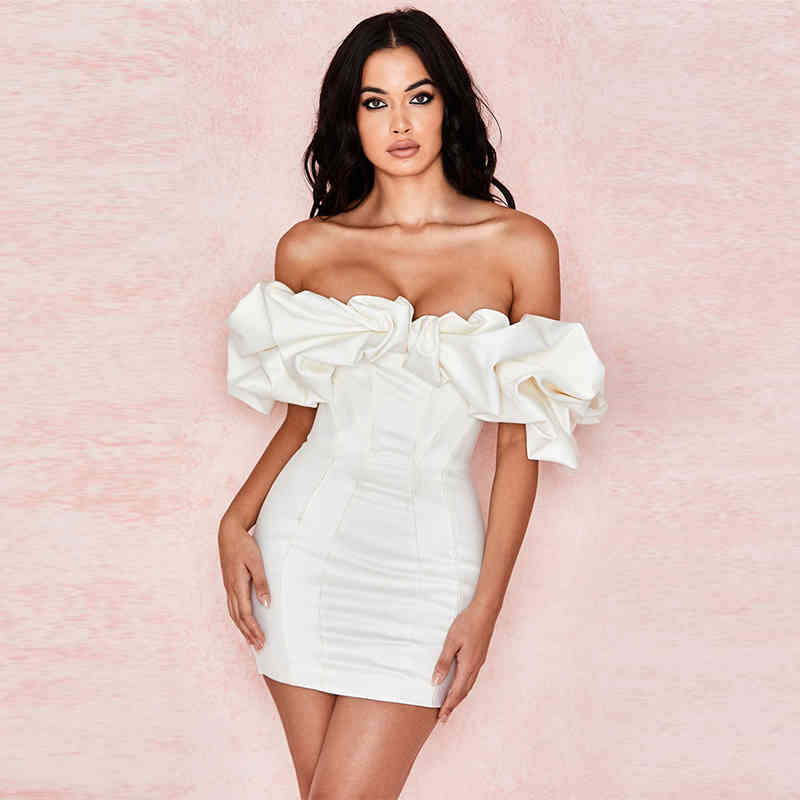 Fashioncyes Satin Elegant Sexy Party Summer Dress Women Off Shoulder Backless Mini Dresses Strapless Solid Bodycon Club Vestido 210331Z