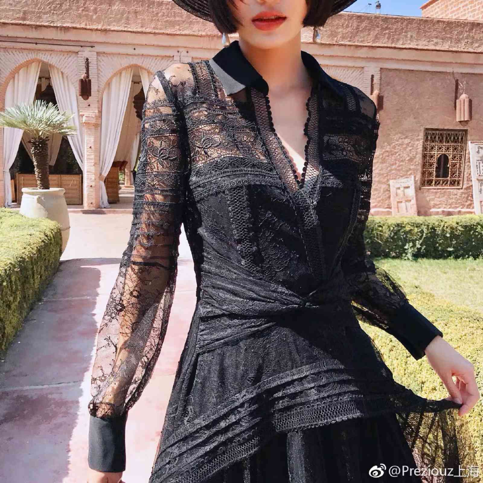 vintage black gothic styleelegant lace maxi dress party dinner hollow out long dresses women vestidos French Paris 210421