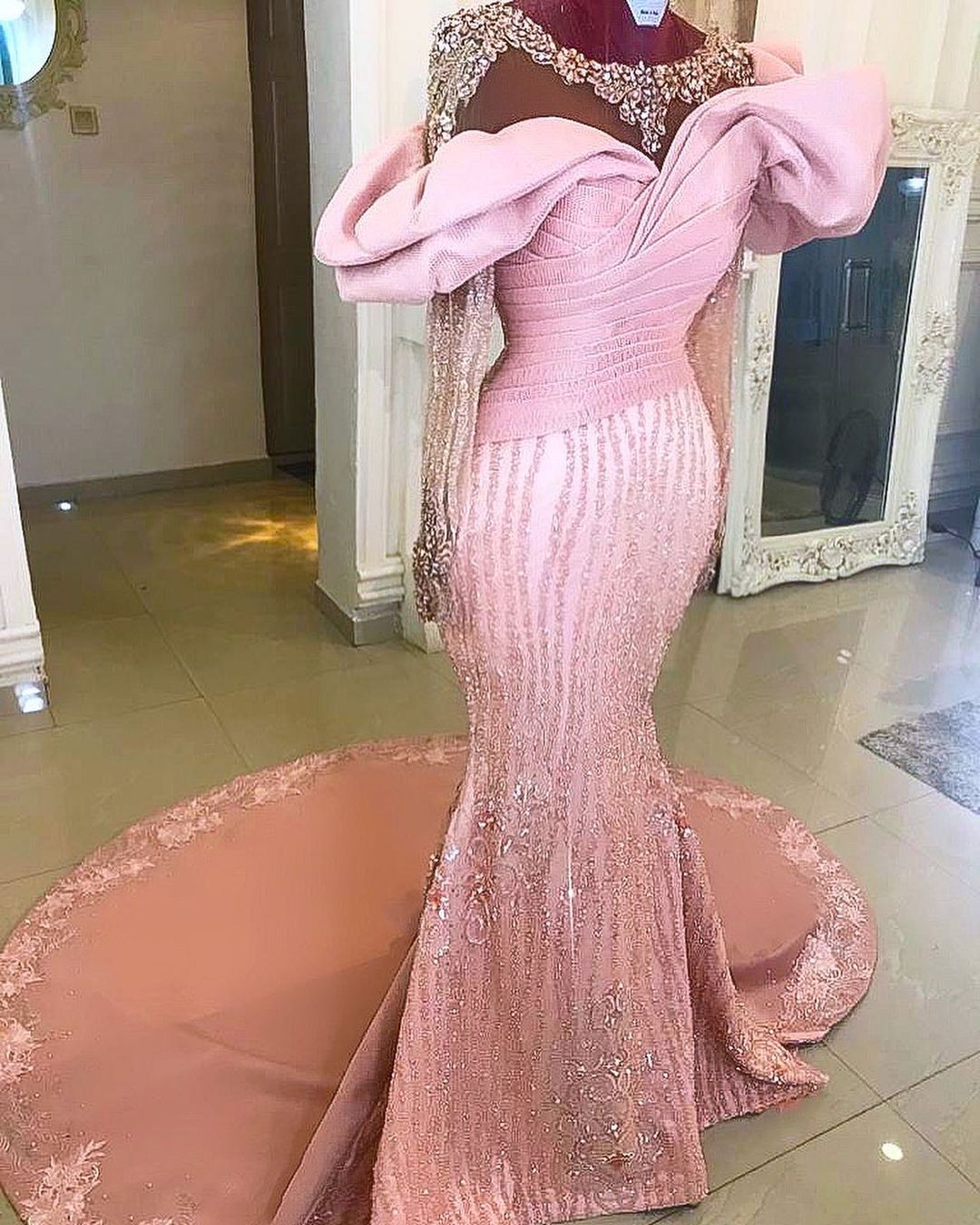 2021 Plus Size Arabic Aso Ebi Luxurious Beaded Crystals Prom Dresses Sheer Neck Mermaid Evening Formal Party Second Reception Gowns Dress ZJ200
