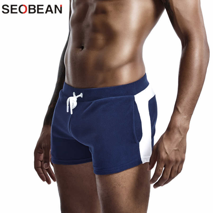 SEOBEAN Men Homewear Shorts Sexy Low Waist Cotton Super Soft Comfortable Home Male Panties Boxer Casual Short Pants 210629