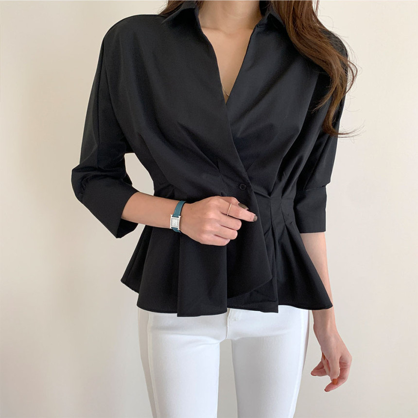 Office Lady Minimalist Loose Solid Basic Shirt Women Autumn Work Wear Lapel Long Sleeve Blouses Blusas Femme 210421