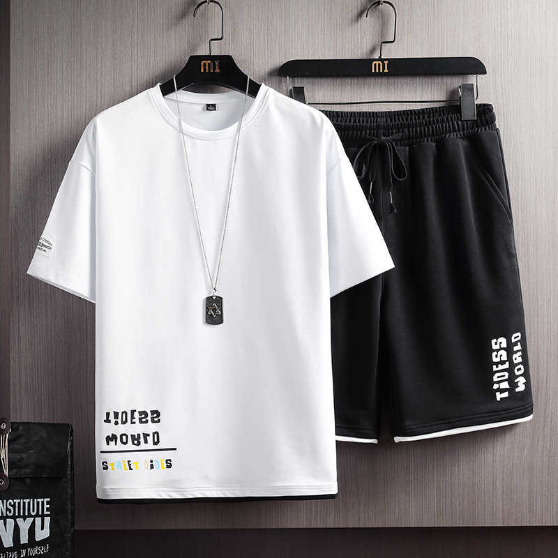 Fashion High Quality Shirts+Shorts Men Set Summer Short Sleeve Shirts Casual Men Clothing Sets Tracksuit Male Plus Size 5XL 210603