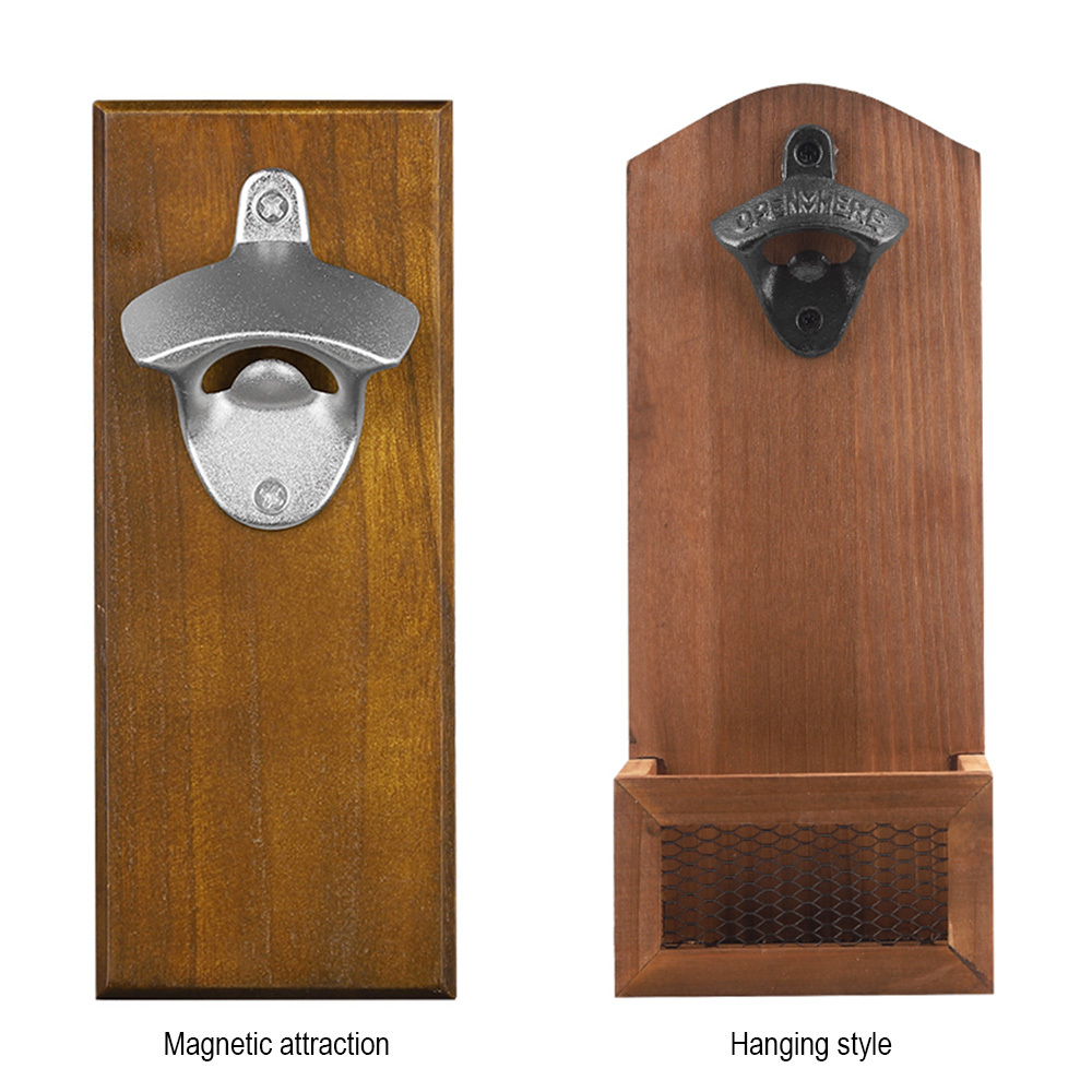 Bottle Opener Wall Mounted/Magnetic Vintage Wooden Wine Beer Opener With Caps Catcher Kitchen Bar Cap Open Tool Party Supplies