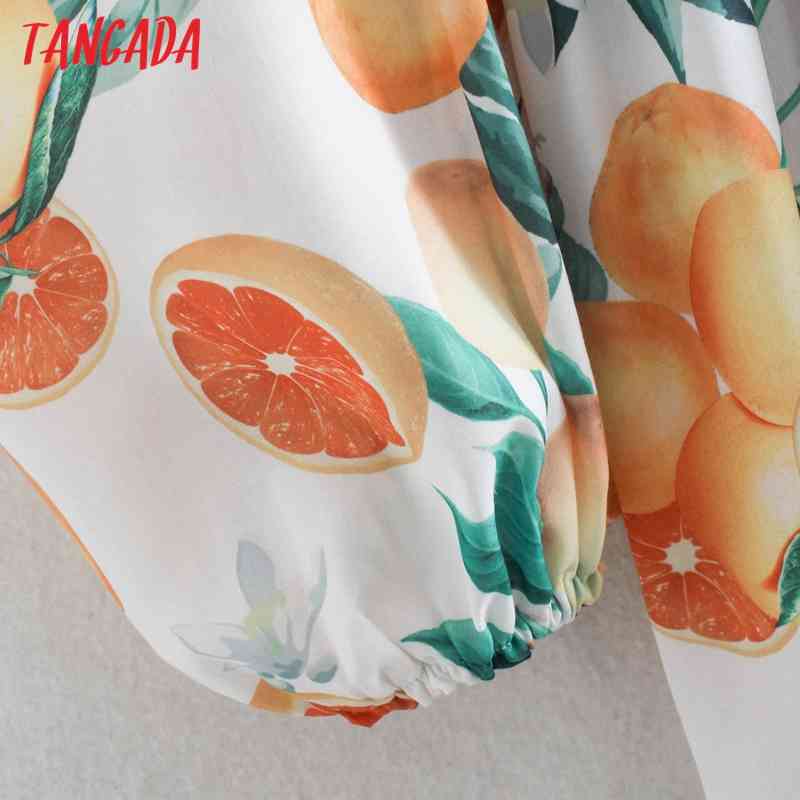 Fashion Women Fruit Print Puff Sleeve Casual Female Summer Knee Dress 2W79 210416