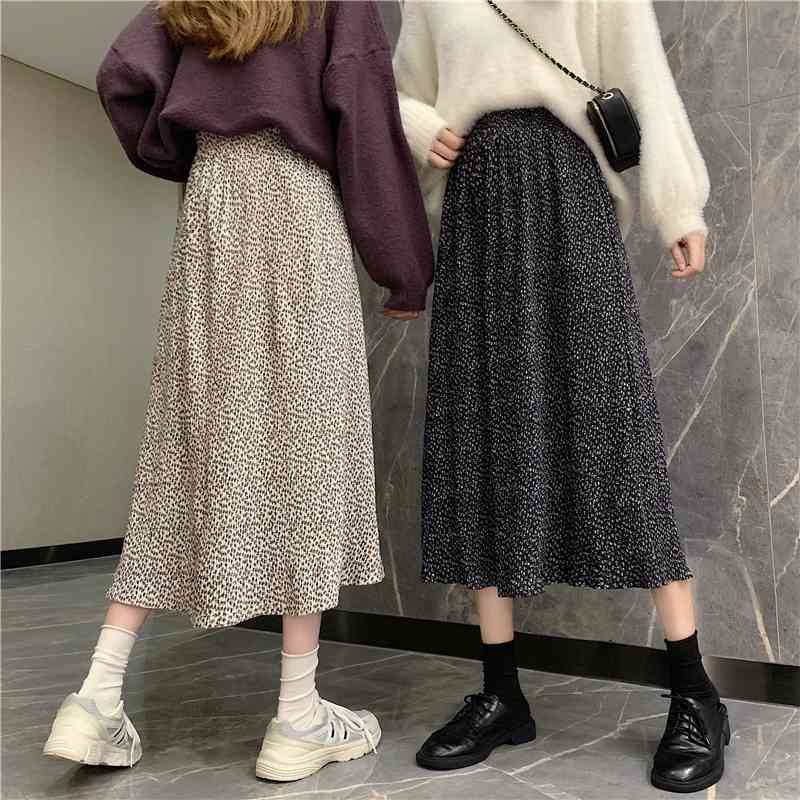 Nomikuma Autumn Winter Velour Floral Skirts Korean Causal Stretch High Waist A-line Skirt New Faldas Mujer Moda 6D317 210427