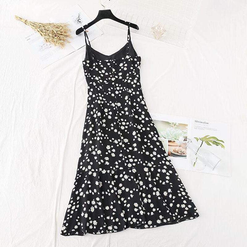 Summer Sleeveless spaghetti strap Dress Vintage Women Floral Print Chiffon Ruffles Dresses Lady Sexy Sling Long Dress 210521