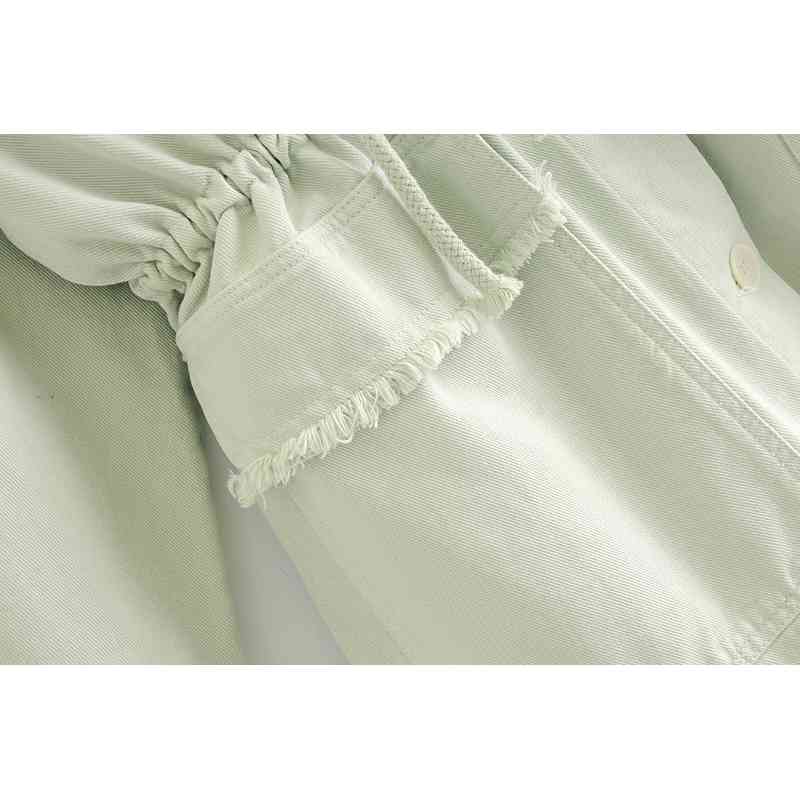 Foridol Woman Dress Waist Drawstring with Pockets Denim Dress Single Breasted Long Sleeve Mini Dress Vestido De Mujer 210415