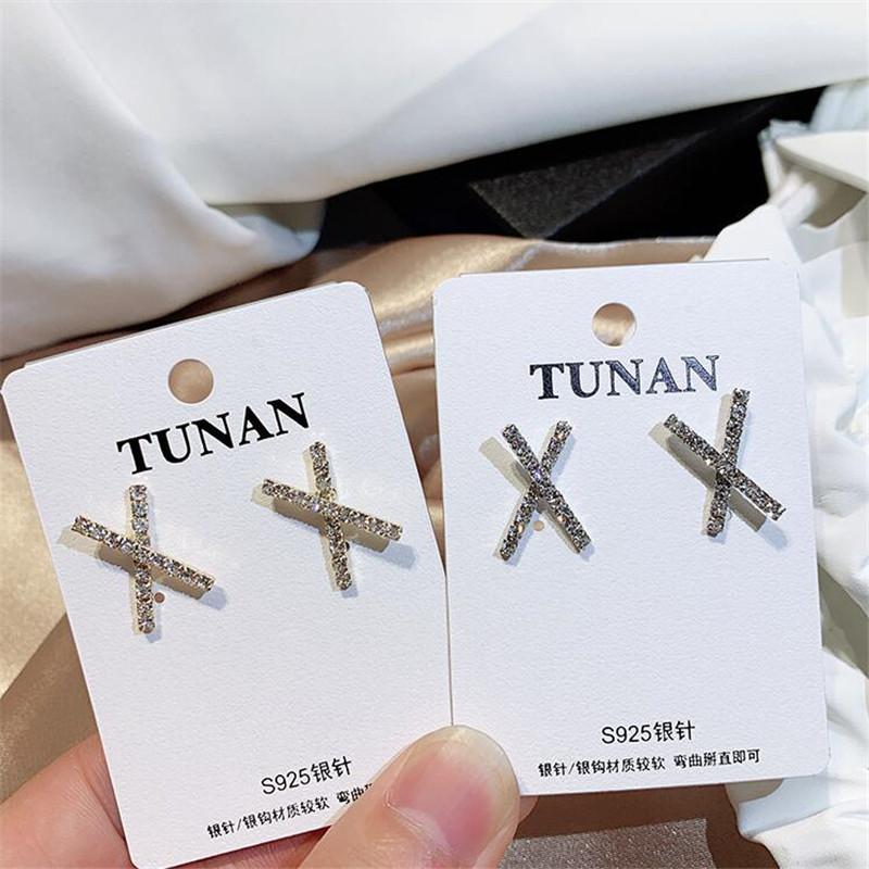 Sterg Cross for Women - Sier 14K Gold Fill Pave CZ Dia Stud Earrings