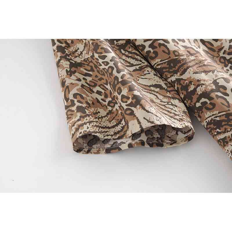 Spring Bohemia Round Neck Khaki Leopard Print BOHO Dress Hippie Women 3/4 Sleeve Loose Straight Short Dresses Holiday 210429