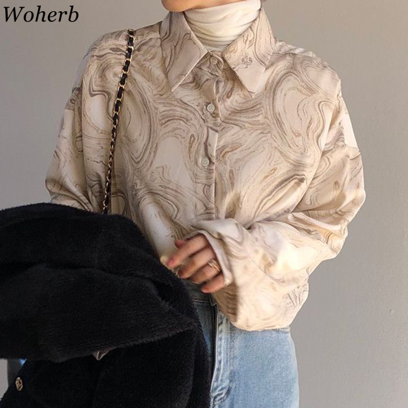 Women Vintage Print Blouse Shirt Spring Summer Long Sleeve Korean Causal Blusas Fashion Elegant Tops Clothing 210519