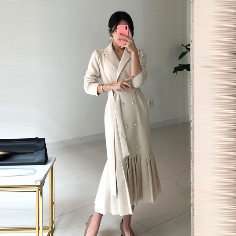 Long Trench Dress Women Suit Color Sleeve Minimalist Fashion Career OL Maxi Dresses High Quality Vestidos 210421