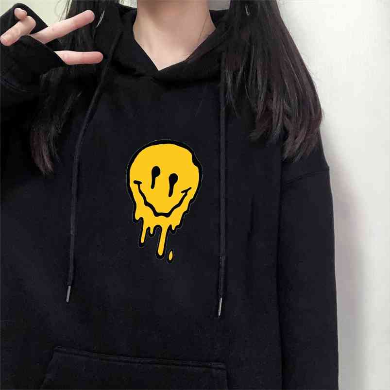 Punk style women hoodie chic smiley face pattern casual wear Ulzzang Harajuku loose preppy fashion simple ins hooded sweatshirt 210816, Black 
Punk style women hoodie chic smiley face pattern casual wear Ulzzang Harajuku loose preppy fashion simple ins hooded sweatshirt 210816, Black