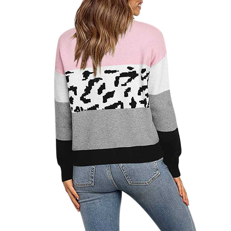 Winter Clothes Women Color-blocking Patchwork Sweaters Lady Button V-Neck Short Cardigan Leopard Casual Plus Size Mujer 210604