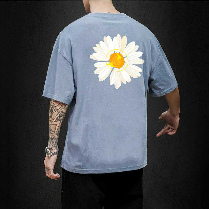 LIFENWENNA Casual T Shirts Summer Flower Print Top Tees Mens Hip Hop Short Sleeve Streetwear Fashion Harajuku Male Tshirt 210629