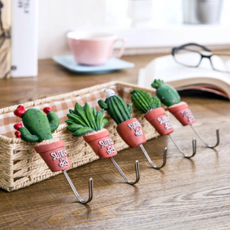 Clothes Hangers Resin Stainless Steel S Hooks Hanger Magnetic Hooks Plant Shape Kawaii Cactus Kitchen Wall Door