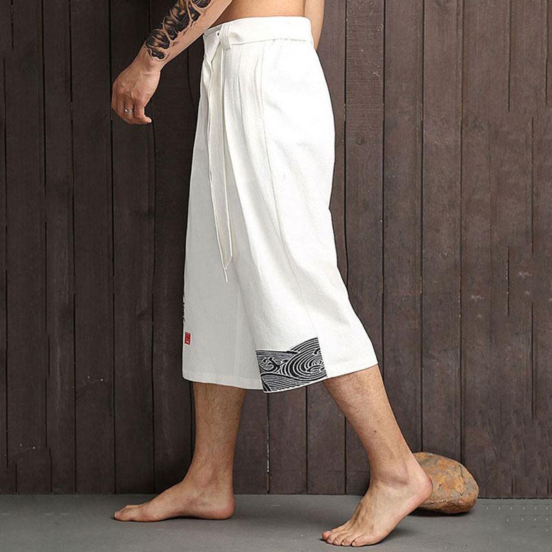 Japanese Kimono Traditional Pants Men Asian Clothing Bath Pant Casual Loose Male Japan Style Yukata Trousers Linen Cropped Men's