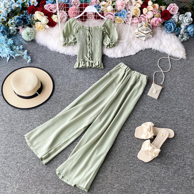 Sexy Short Sleeve Slim Bandage Tops And Wide Leg Pants Women Fashion Suit Set 2021 Summer Female Solid Casual Two Piece Dress