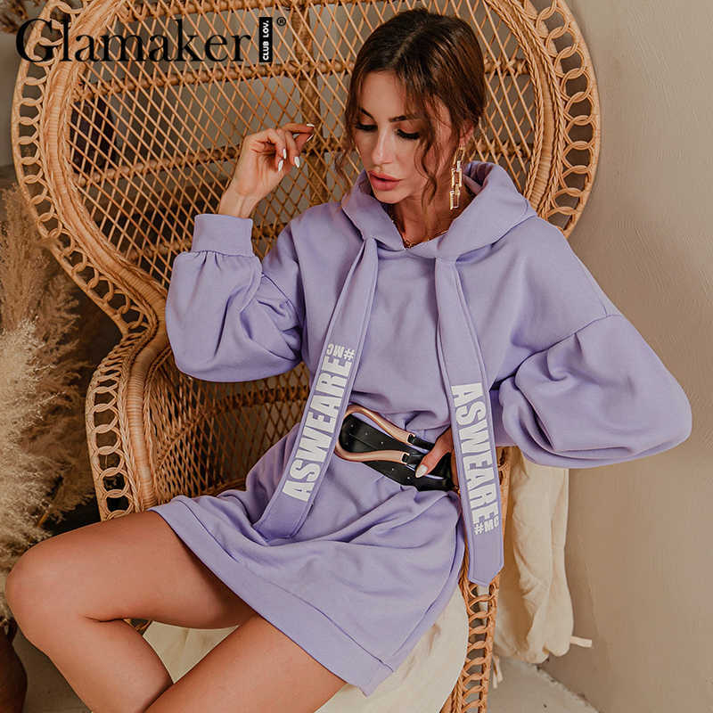 Glamaker Purple loose sweatshirt hoodies fashion women casual autumn long sleeve dress female oversize 211013