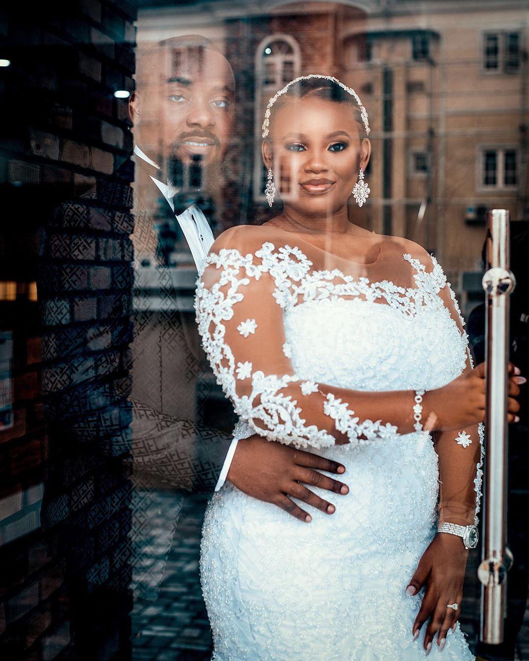 Sheer Neck Long Sleeve Mermaid Wedding Dresses Illusion Long Sleeve Full Lace Applique African Aso Ebi Fishtail Bridal Gown