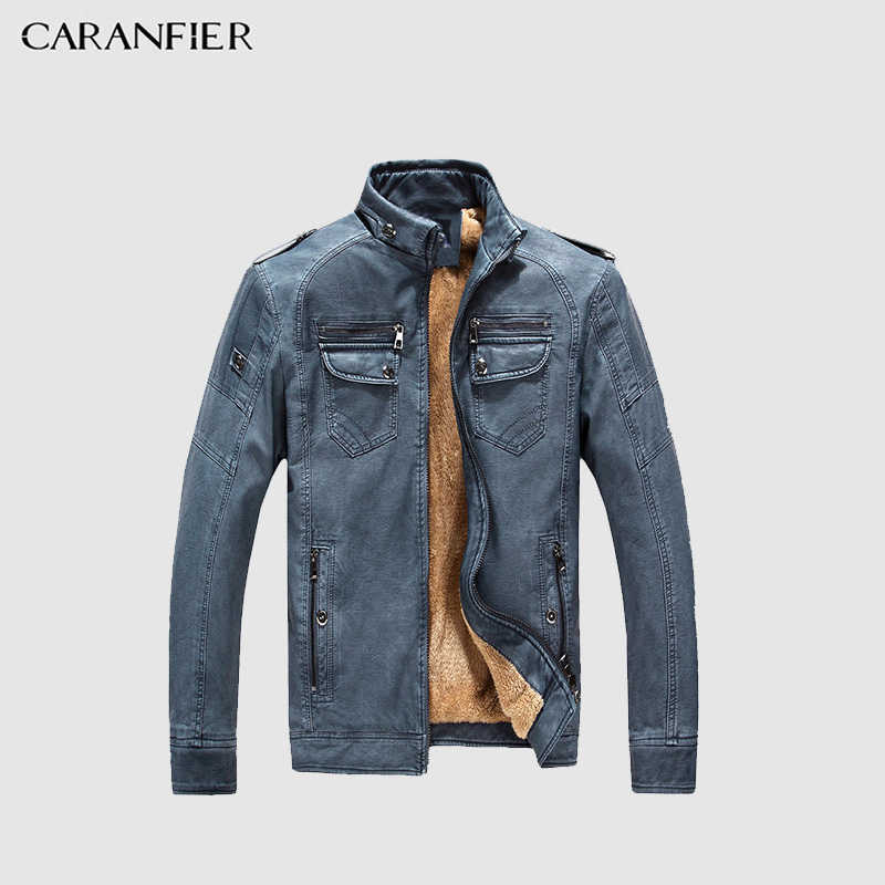 CARANFIER Mens Wash Leather Jackets Winter Men Faux Fleece Plus Thick Warm Coat Biker Motorcycle Male Classic Jacket Top Quality 211018
