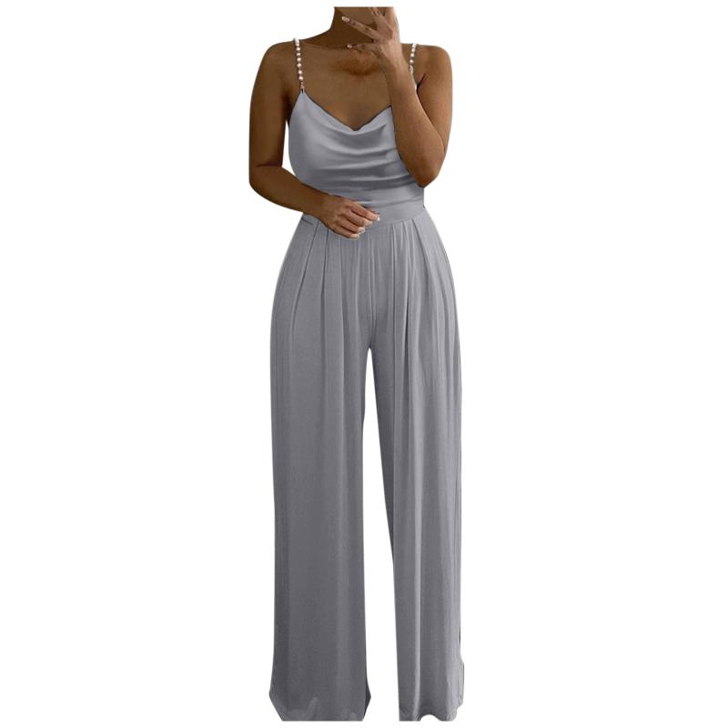 Womens Jumpsuits Rompers Women Long Pants Lady Loose Sexy Soild Pearl Sling Top Wide Leg Bodysuit Female Spring Autumn Jumpsuit AAA Discount for in-st