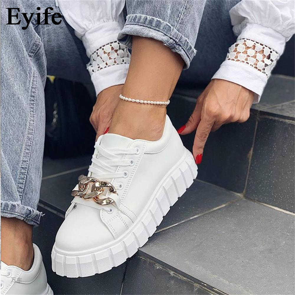 Women's Trendy Sneakers 2021 Autumn New Round Toe Ladies Lace Up Casual Shoes with Chain Female Running Walking Sport Flats Y0907