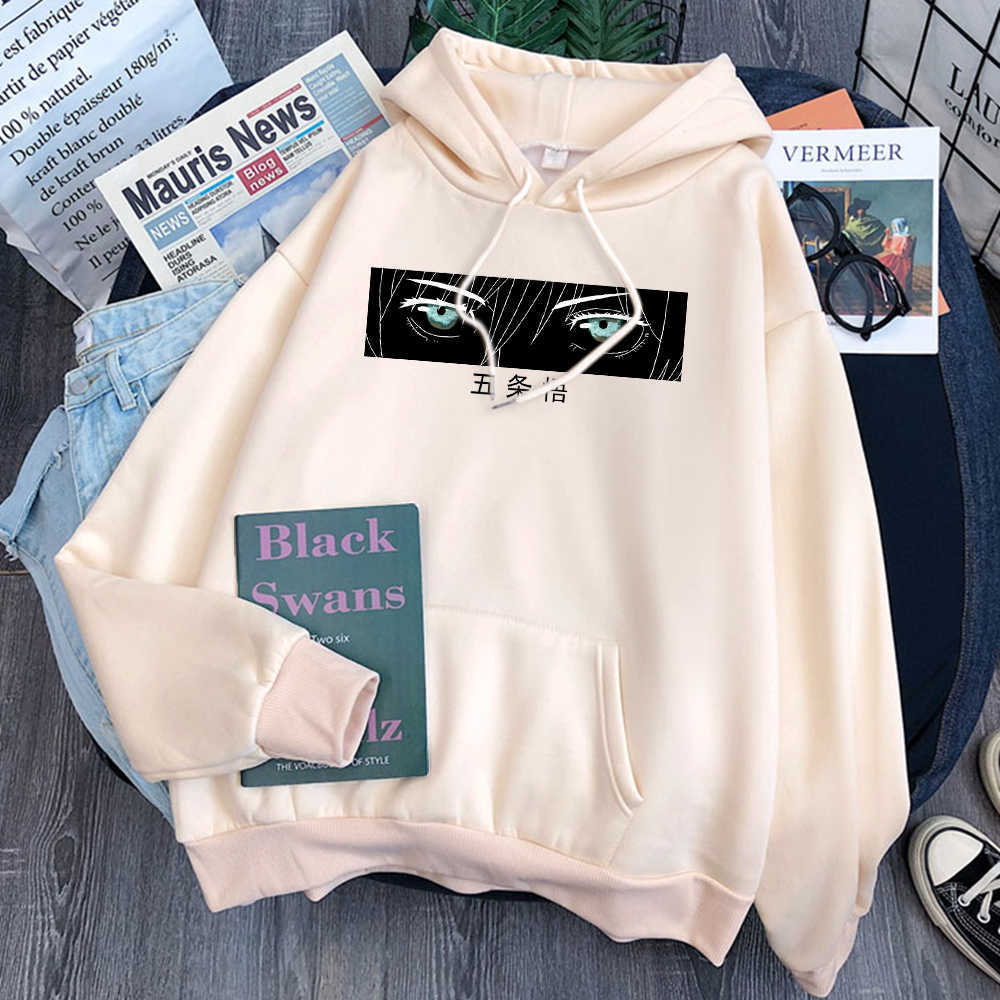 Gojo Satoru Jujutsu Kaisen Eyes Print Sweatshirts Man Long Sleeve Casual Fleece Hooded Pullover Vintage Hoody Anime Sweatshirts H0909