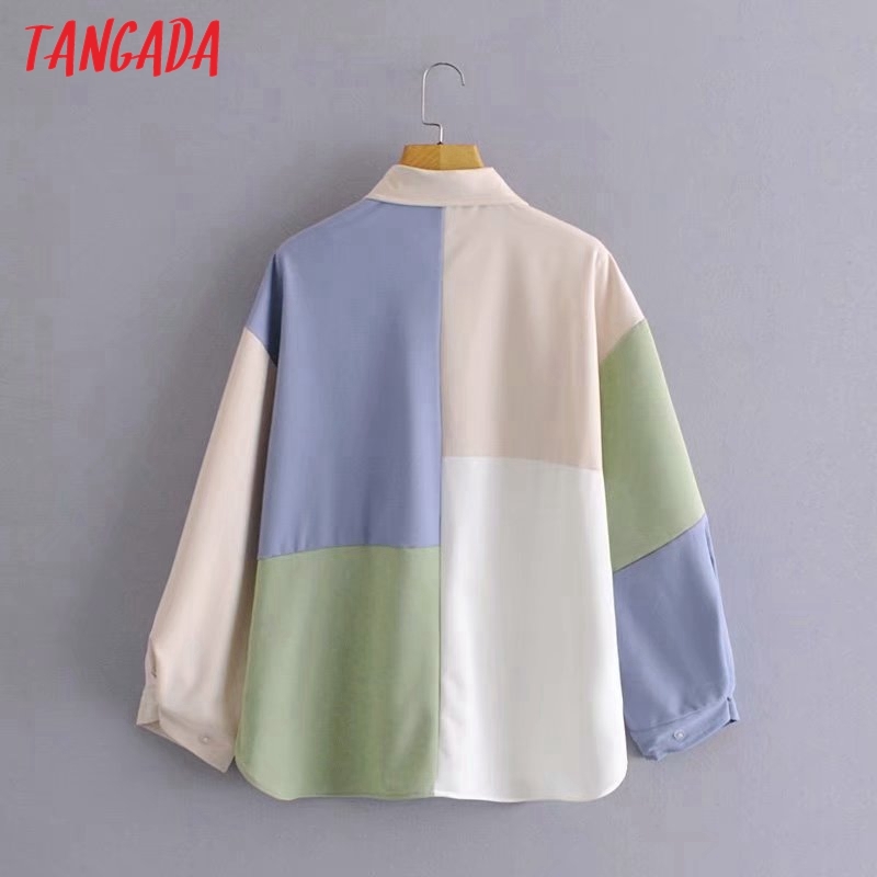 Women Color Block Spring Jacket Turn Down Collar Ladies Long Sleeve Loose Oversize Boy Friend Coat 2G14 210416