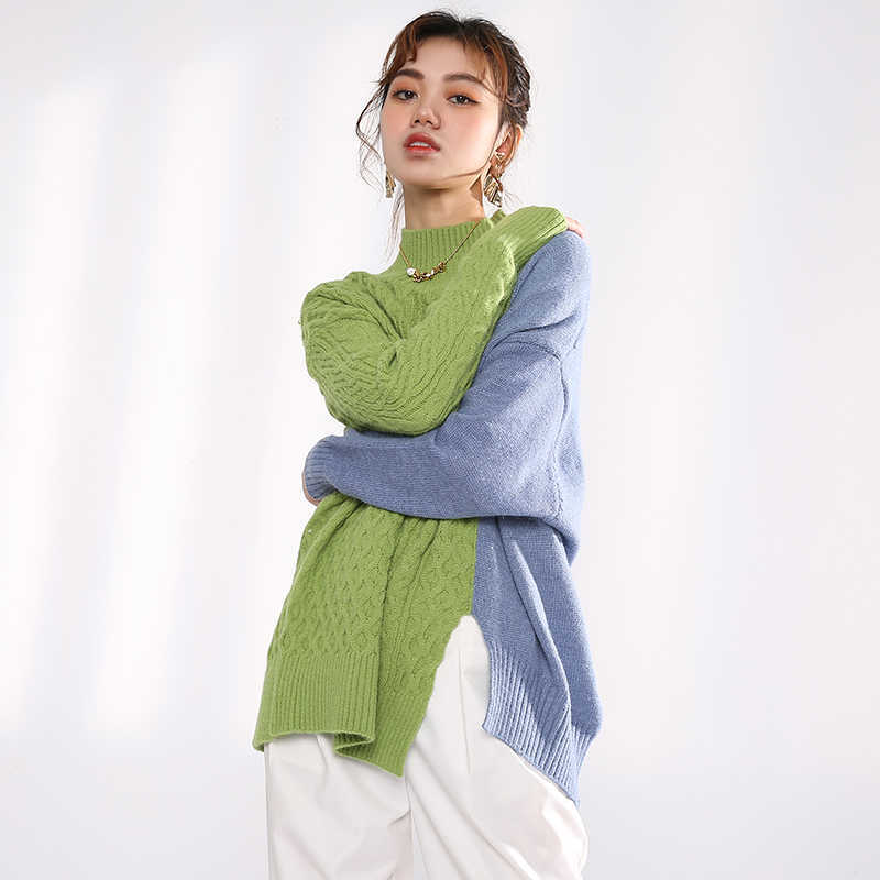 Gray Blue Irregular Knitting Sweater Loose Turtleneck Long Sleeve Women Pullovers Fashion Autumn Winter 1Y21906 211011Z